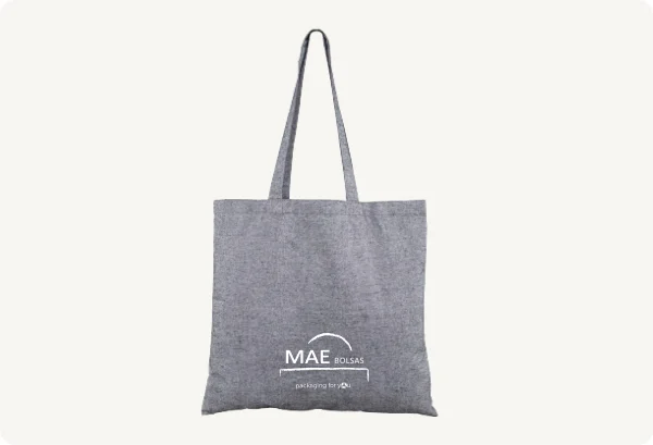 Bolsa gris de algodón reciclado con logo de maebolsas
